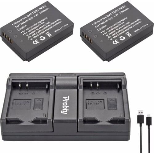 PROBTY 2pcs LP-E12 LP E12 Camera Battery + USB Dual Charer For Canon EOS M M2 100D Kiss X7 Rebel SL1 EOSM EOSM2 EOS100D