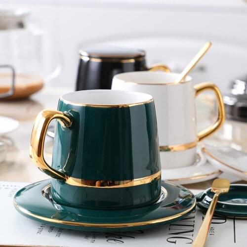 Simple Snack Coffee Cup Dish Set Creative Environmental Protection Single Layer Gold Painting Ceramic Water Cup Household