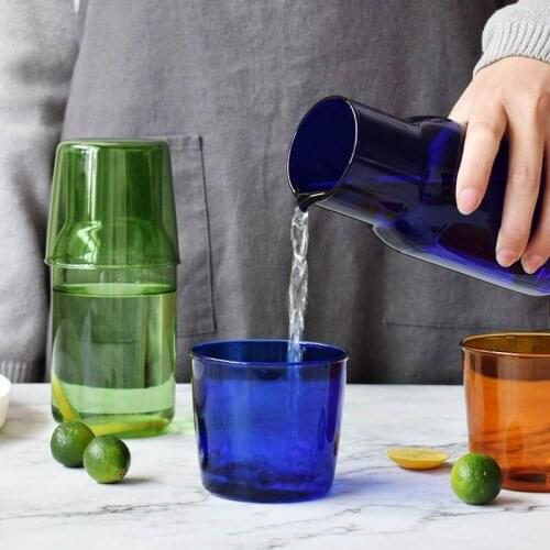 Japanese Style Transparent Candy Color Glass Teacup Set Simple Heat-Resistant Drinking Juice Cup With Tea Pitcher Water Bottle