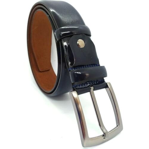 Genuine Patent Leather Handmade Blue Man Belt High Quality Calfskin Pants Metal Buckle For Casual Gift For Valentines Day
