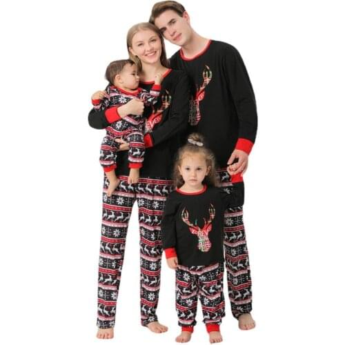Family Dad Mom Kids Baby Romper Sleepwear Elk Printing Clothes Family Shirts Family Christmas Pajamas Clothes for Whole