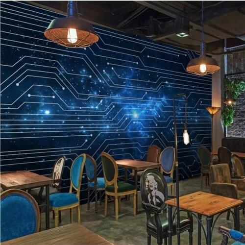 Modern Abstract Geometric Lines Mural Wall Paper 3D Blue Starry Circuit Board Technology Background Wallpaper for Restaurant Bar