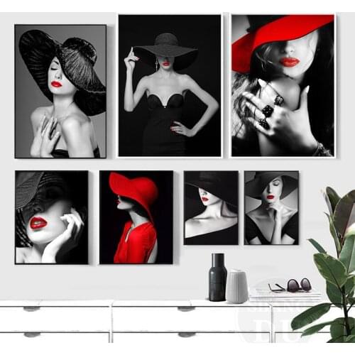 Nordic Modern Poster Picture Sexy Red Lip Woman Canvas Painting Prints Printing Wall Art Poster for Living Room Bedroom Decor