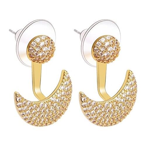 Zhijia Vintage Gold Sliver Moon Earrings Geometric Double Layers Earrings Fashion Long Earrings Female Simple Style Jewelry