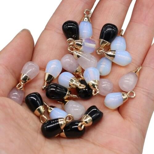 1PC Natural Stone Pendant Round Water Drop Rose Quartzs Opal Stone Pendant for DIY Jewelry Necklace Best Gift Size 8x12mm