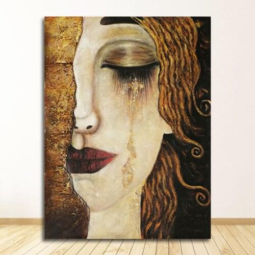 100% Hand Painted Classic Artist Gustav Klimt Tear Retro Abstract Oil Painting Wall Art Picture For Living Room Decor No Frame