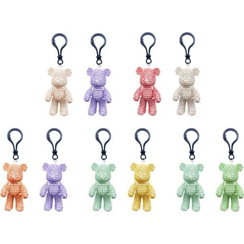 2pcs Cute Diamond Bear Keychain Girl Women Car Key Ring DIY Mosaic Pendant Student Bag Decoration Diamond Painting Pendant
