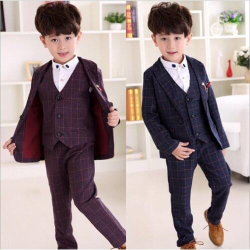 2016 Brand New Boys Lattice Wedding Suit England Style Gentle Boys Formal Suit Children Party Clothing Sets for Wedding
