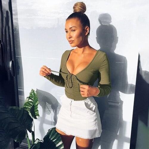 2018 Autumn and winter and long sleeved COTTON V collar tight body Siamese pants sexy Jumpsuits S M L XL