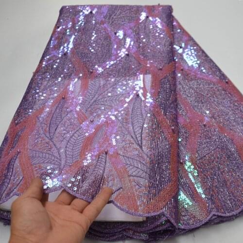 5yards/pc) Latest African French net lace changing colors sequins embroidered tulle lace fabric with beads for party FLP263