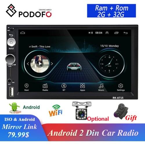 Podofo 2din Android Car Auto Radio GPS Stereo Receiver 7 Inch Bluetooth Video MP5 Player For Hyundai Nissan TOYOTA Kia Honda VW