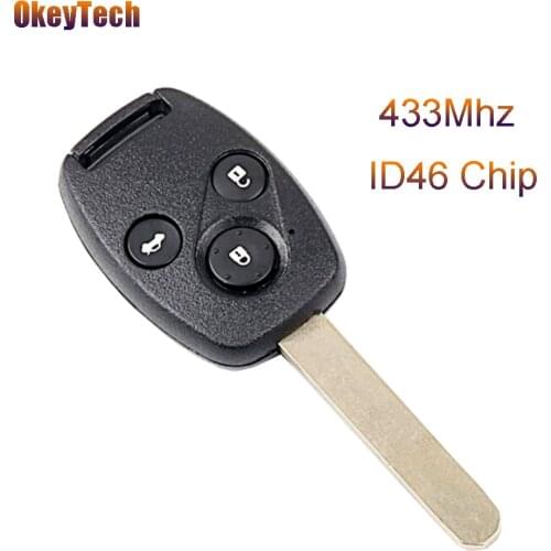 OkeyTech 3 Buttons 433Mhz ID46 Chip Uncut Blade Replacement Keyless Entry Remote Control Auto Car Key Fob for Honda CITY Key