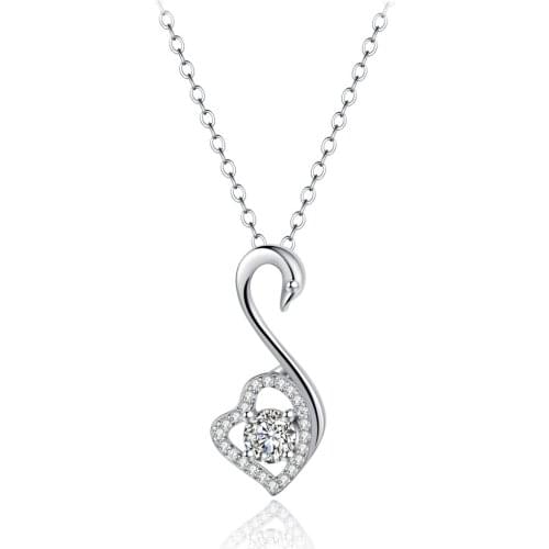 Brand 925 Sterling Silver Chain Pendant Necklace With Austrian Crystal Romantic Swan Heart Necklaces For Women Accessory