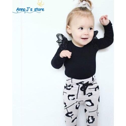 ZX260 Baby T-Shirts For Girls Clothing 4 Colors Pink / Black / White / Striped Lace With Long Sleeve Newborn Girls Clothes
