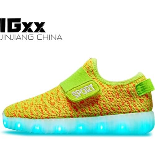IGxx LED Light Up Shoes LED For Kids Hook&Loop Best Gift USB Charging Glowing LED Girls Shoes Child Luminous Sneaker Toddler