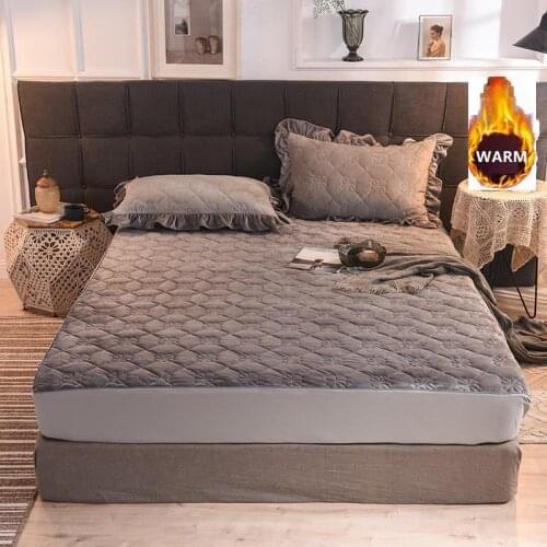 Winter Warm Bed Linen Home Elastic Fitted Sheet Soft Mattress Cover Thicken Double Queen King Mattress Cover 180x200 200x220cm