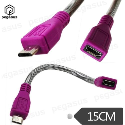 USB 2.0 Micro Male Plug to Micro Female Jack Extension Flexible Metal Stand Cable 15cm