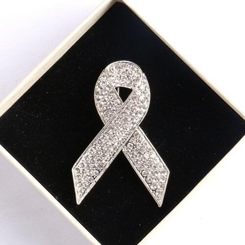 Crystal Ribbon Breast Cancer Awareness Brooch Pin Charm Rhinestones Jewelry