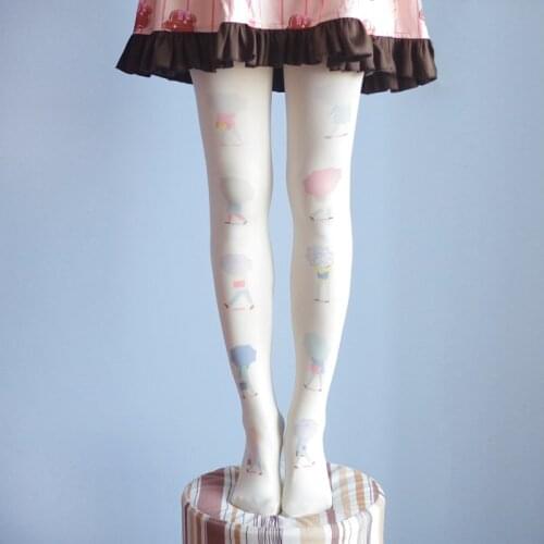 Man With Umbrella Womens Lolita Ivory Tights Summer Velvet Pantyhose Cosplay Kawaii Cute Mori Girls Socks Sweet Students