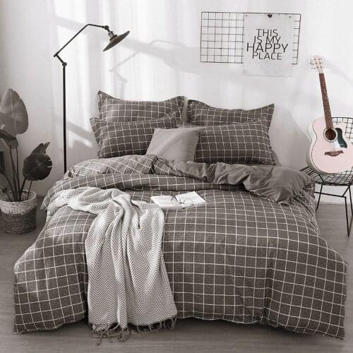 Fashion Plaid Bedding Set Simple Comfortable Home Textiles Polyester Quilt Cover 3/4Pcs Sheet Set With Pillowcases