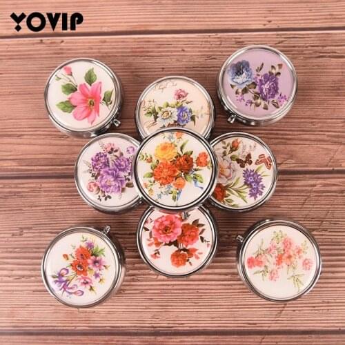 Practical 1PC Portable Pill Box Round Storage Container Folding Pill Case Metal Pill Cutter Medicine Organizer Refillable Bottle