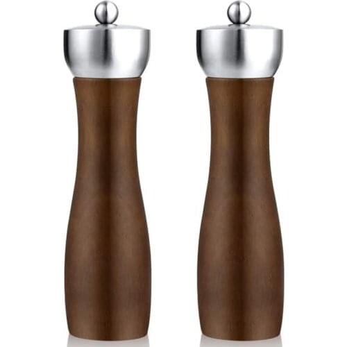 Salt and Pepper Grinder Set, Premium Beech Wood Salt Grinder Pepper Mill Shakers Gift Set for Home Chef 2 Pcs