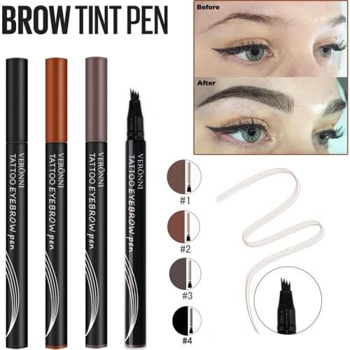 Microblading Eyebrow Tattoo Pen 4 Tips Precise Liquid Tint Brow Pencil Makeup Waterproof Dye Cream