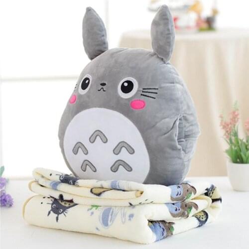Cartoon Cute My Neighbor Totoro Three-in-one Pillow Quilt Cushion Plush Toy Doll Warm Hand Cover Hand Blanket