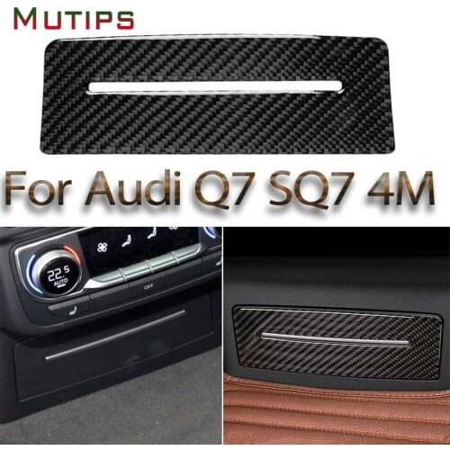 Mutips Carbon Fiber Interior Decoration Rear cigarette Lighter Frame Cover Trim Sticker Accessories for AUDI Q7 SQ7 4M 2016-2019