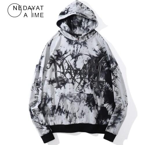 Hip Hop Hoodie Men Tie Dye Letter Print Sleeves Detachable Pullover Couple Hipster Cool High Street Hooded Streetwear Outerwear