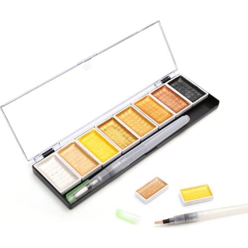 Premium 5/8Colors Solid Water Color Set Metallic Gold Pigment Paint With Waterbrush For Artist Painting Watercolors Art Supplies