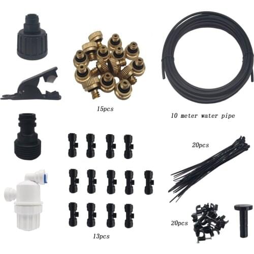 S125 Patio Misting Kit- DIY 10M Misting System - Easy to build and Install - 15PCS Mist Brass Nozzle