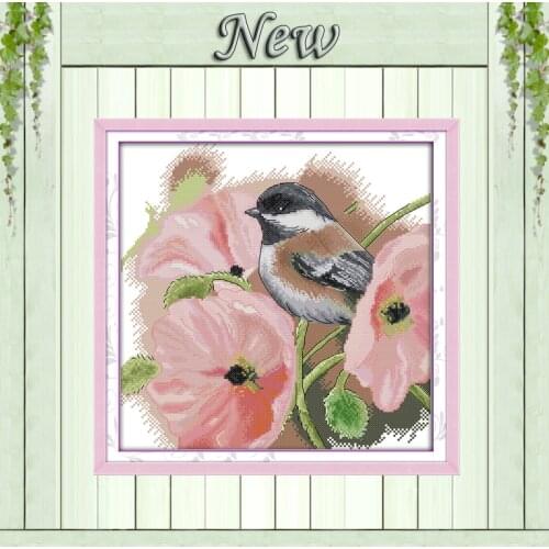 The bird with poppies animal flowers painting counted print on canvas DMC 11CT 14CT kits Cross Stitch embroidery needlework Sets
