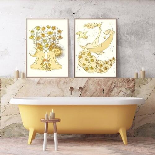 Boho Wall Art Psychedelic Poster Hippie Decor Divine Feminine Art Prints Housewarming Gift Mushroom Home Decoration Picture