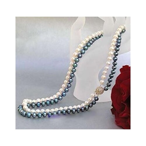 New Arrival Favorite Pearl Necklace 2 Rows 7-8MM Black And White Natural Freshwater Pearl Necklace Charming Fine Jewelry