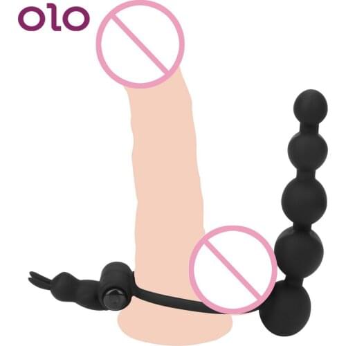 OLO Butt Plug G-spot Vibrator Strapon Dildo Anal Bead Penis Vibrating Ring Sex Toys for Couple Double Penetration