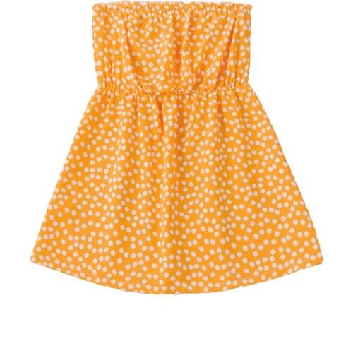 Children Summer Dress, Full Floral Off-Shoulder Sleeveless Strapless A-Line Skirt for Little Girls, Yellow