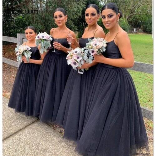 Mrs win Bridesmaid Dresses Black Sling Vestido Madrinha For Grils Plus Size Sleeveless Women Wedding Party Dress Under 50 HR322