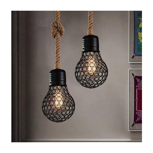 Loft Decor Droplight Hemp Rope Iron LED Pendant Light Fixtures For Dining Room Home Hanging Lamp Industrial Vintage Lighting