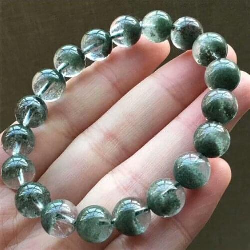 Natural Green Phantom Ghost Quartz Crystal Gemstone Bracelet 9.9mm Free Shipping