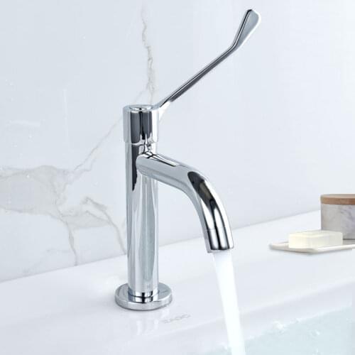 Sink Faucet Brass Chrome Wash Basin Faucets Single Cold Water Tap Single Hole Bathroom Basin Long Handle Water Taps