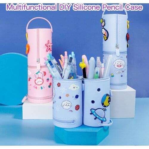 Silicone Pencil Case Cute Cartoon Pen Holder Stand Up Pencil Bag Organizer for Office School Students Boys Girls Teens