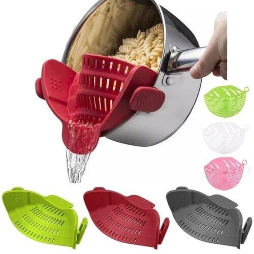 Silicone Kitchen Strainer Clip Pan Drain Rack Bowl Funnel Rice Pasta Vegetable Washing Colander Draining Excess Liquid