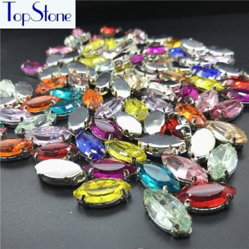Mix Colors 50pcs 7x15 9x18 mm K9 Resin Navette Sew On Rhinestone With Claw Setting Silver Back garment wedding dress