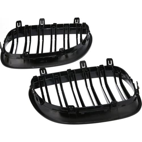 Treyues 1Pair Gloss Black Dual Slats Front Kidney Grille For BMW E60 E61 M5 5 Series 2003-2010 ABS Plastic Grilles Grill