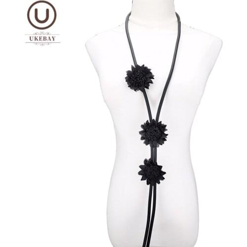 UKEBAY New Black Flower Pendant Necklaces For Women Long Necklace Rubber Jewelry Design Luxury Gothic Clothes Accessories Chains