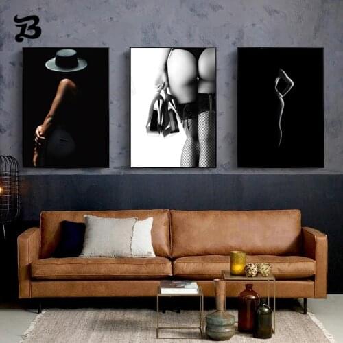Vintage Sexy Figure Painting Black and White Women Portrait Wall Art Posters Prints Wall Pictures for Living Room Home Decor