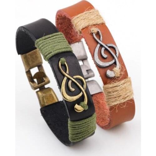 Hot European and American vintage jewelry Hot music bracelet rope winding jewelry genuine leather bracelet unisex bracelet