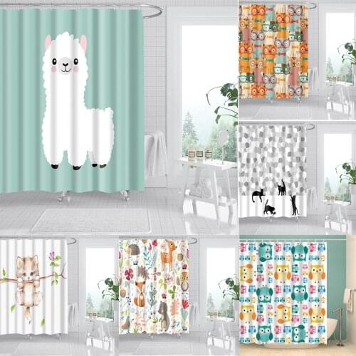 Bathroom Curtain Waterproof Animals Elephant Cat Lion Printing Bath Decor Shower Curtains With Hooks Home Decor Bath Curtains