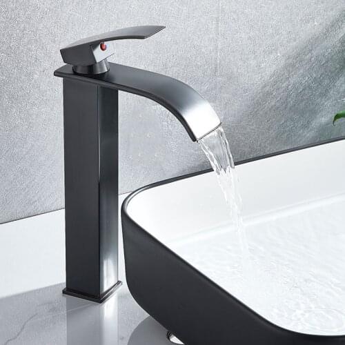 Waterfall Black Higher Basin Wash Basin Bathroom Cabinet Faucet Bathroom Nordic Black Paint Single Hole Faucet
